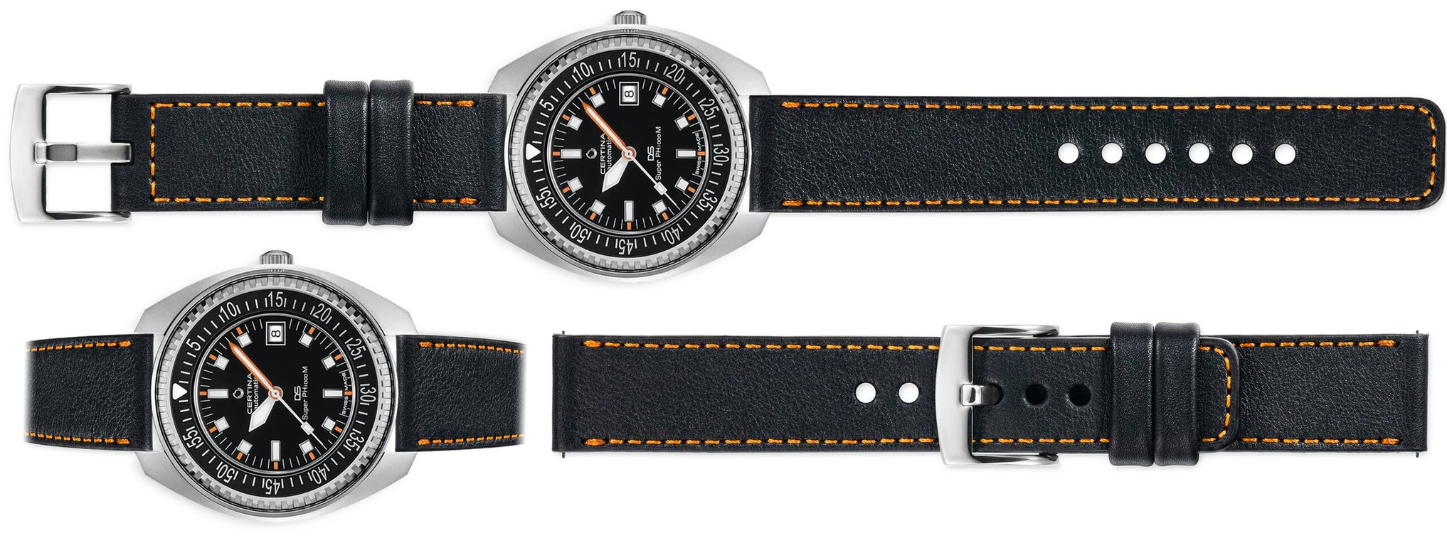 moVear Prestige C1 20mm Black Leather strap for Certina DS SUPER PH1000M C024.907.18.051.00 | Black stitching [sizes XS-XXL]