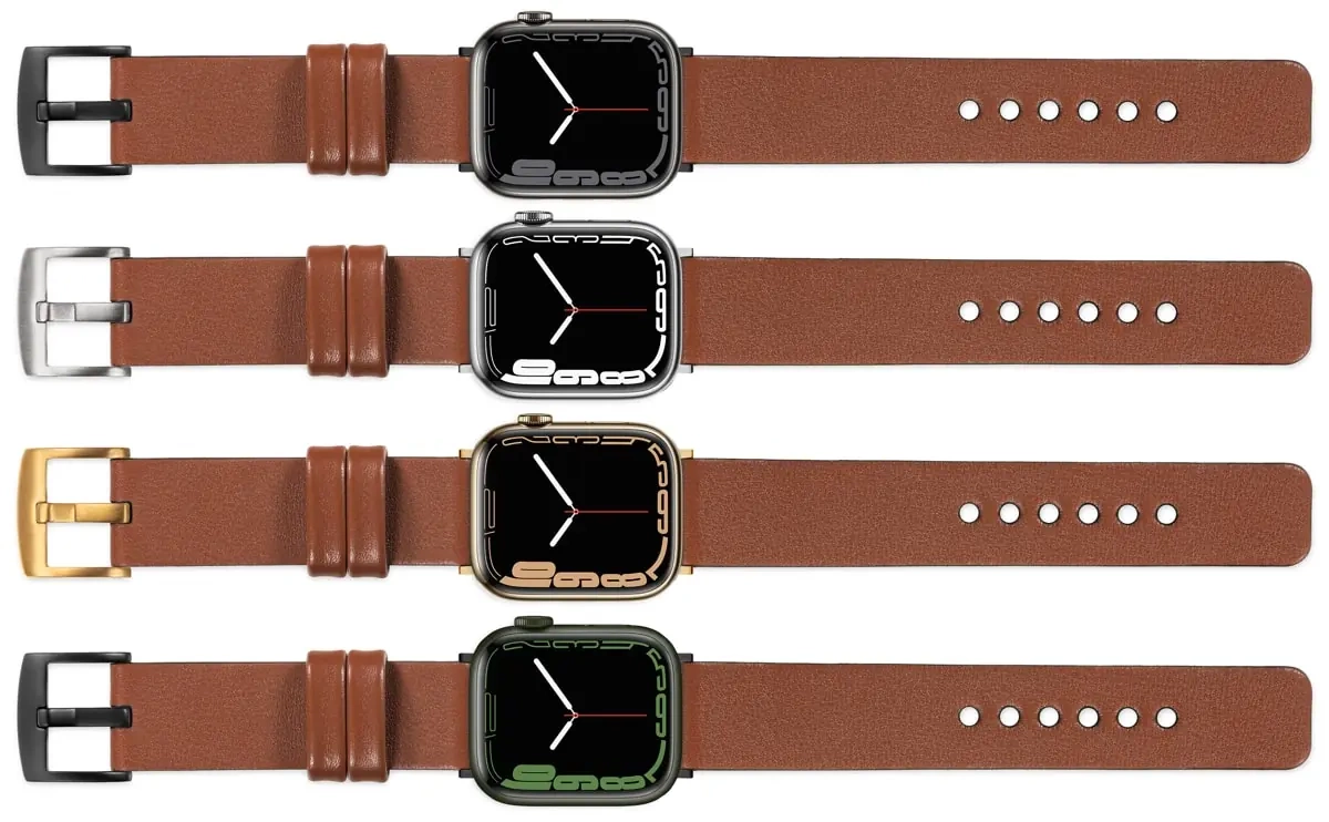 moVear Prestige S1 22mm Lederarmband für Apple Watch 10 / 9 / 8 / 7 / 6 / 5 / 4 / SE (46/45/44mm) & Ultra (49mm) Braun [Adapter und Schnalle zur Auswahl]