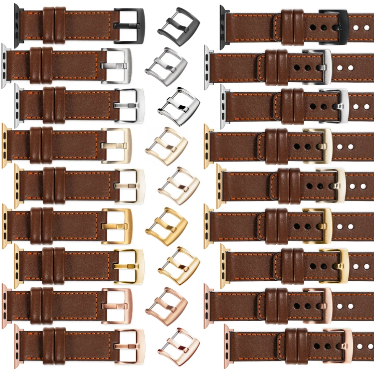 moVear Prestige C1 22mm Dunkelbraun Lederarmband für Apple Watch 10 / 9 / 8 / 7 / 6 / 5 / 4 / SE (42/41/40mm) | Dunkelbraun Nähte [Größen XS-XXL und Schnalle zur Auswahl]