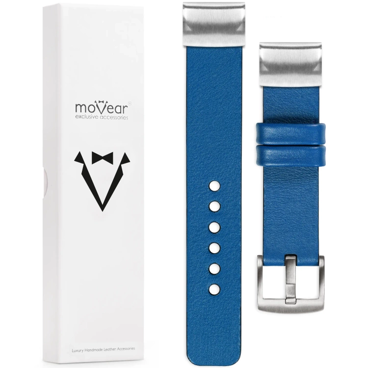 moVear Prestige S1 Leather strap for Garmin QuickFit 20mm (Fenix / Instinct - 43/42/40mm) Blue [sizes XS-XXL and buckle to choose from]