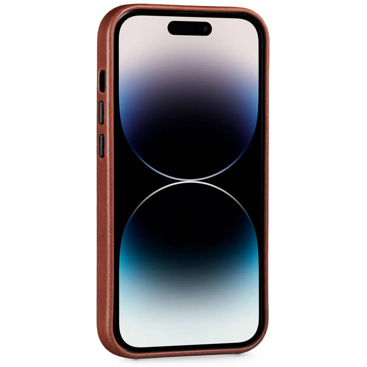 moVear [PRODUCT_MODEL] Lederrückseite für Apple iPhone 14 Pro Max (6.7") | MagSafe kompatibel, Naturgeöltes Leder (Kastanienbraun)