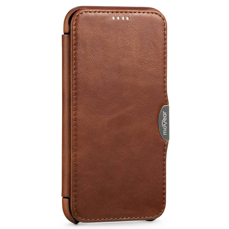 moVear flipSide C Leather case for Apple iPhone Xs / X (5.8") | Natural oiled leather (Dark brown)