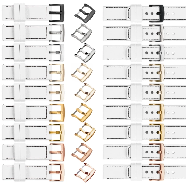 moVear Prestige C1 24mm leather watch strap | White, White stitching [sizes XS-XXL and buckle to choose from]