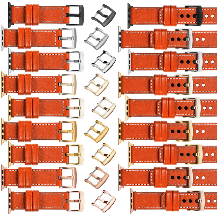 moVear Prestige C1 22mm Orange Lederarmband für Apple Watch 10 / 9 / 8 / 7 / 6 / 5 / 4 / SE (46/45/44mm) & Ultra (49mm) | Orange Nähte [Größen XS-XXL und Schnalle zur Auswahl]