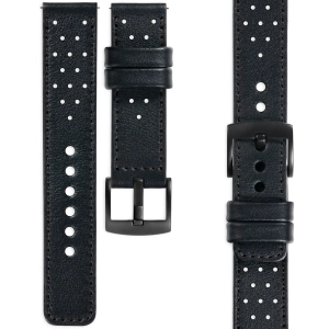 moVear Prestige R2 18mm Black Leather strap for Garmin Vivoactive 4S, Venu 3S/2S, Vívomove 3S | Black stitching [sizes XS-XXL and buckle to choose from]