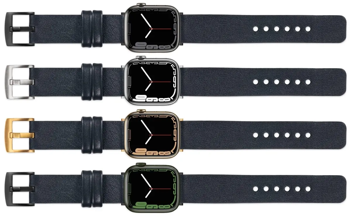moVear Prestige S1 20mm Lederarmband für Apple Watch 10 / 9 / 8 / 7 / 6 / 5 / 4 / SE (42/41/40mm) Schwarz [Adapter und Schnalle zur Auswahl]