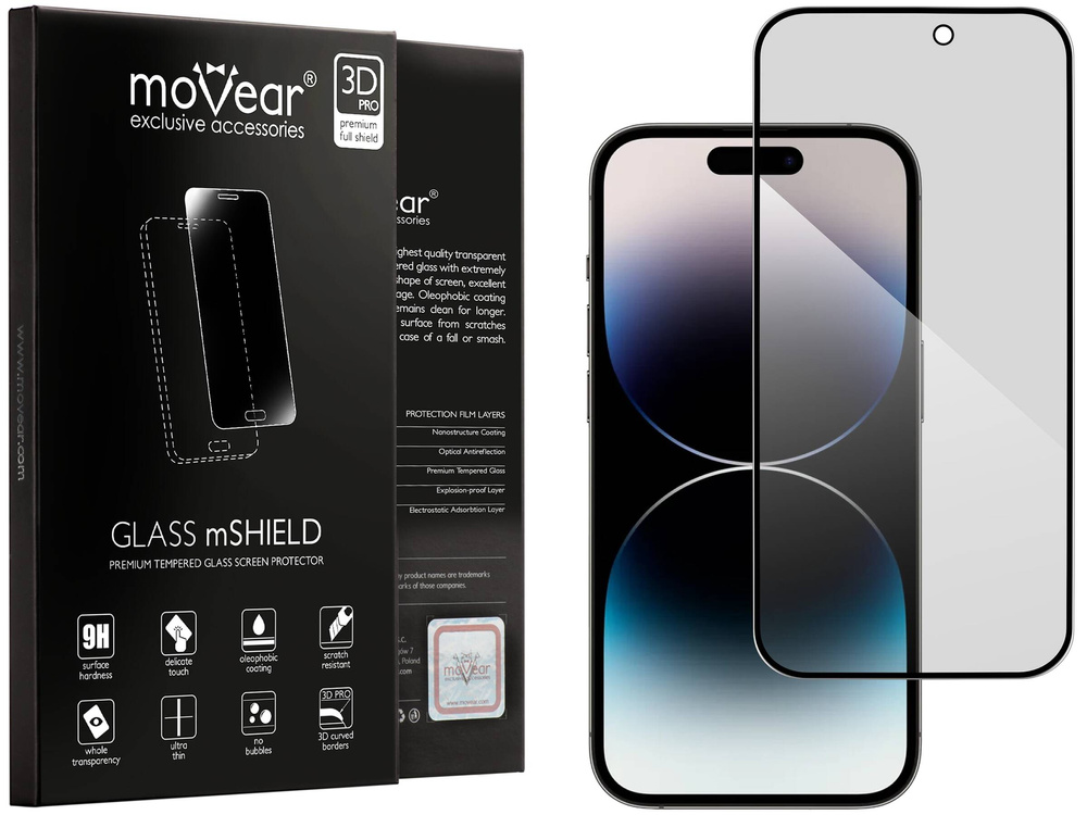 moVear GLASS mSHIELD 3D PRO privacy für Apple iPhone 14 Pro (6.1") | (Privatisierung)