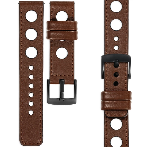 moVear Prestige R1 20mm Dark brown Leather strap for Garmin Vivoactive 5/3, Vivomove 3, Venu 2 | Dark brown stitching [sizes XS-XXL and buckle to choose from]