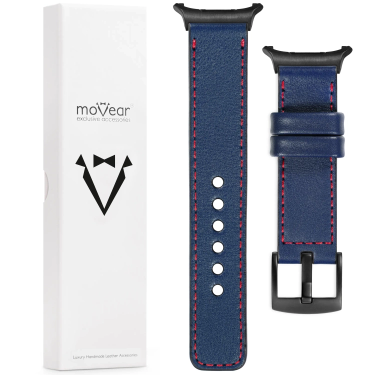 moVear Prestige C1 24mm Navy blue Leather strap for Samsung Galaxy Watch Ultra | Navy blue stitching [sizes XS-XXL and buckle to choose from]