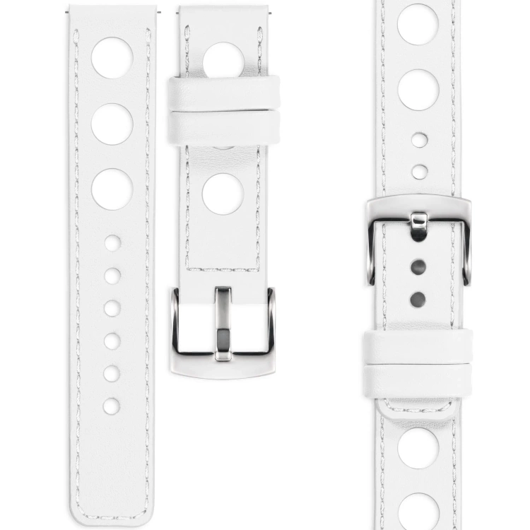 moVear Prestige R1 22mm leather watch strap | White, White stitching [sizes XS-XXL and buckle to choose from]