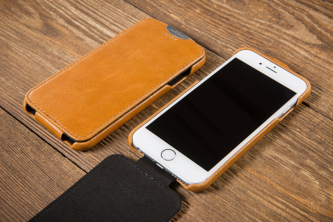 moVear flipDown C Leather Case for Apple iPhone 6 / 6s | Vintage, Light Brown
