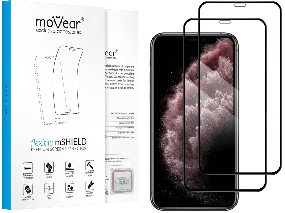 2 Stk. | moVear flexible mSHIELD 3D PRO für Apple iPhone 11 Pro Max / Xs MAX (6.5"). Gepanzertes Hybridglas.