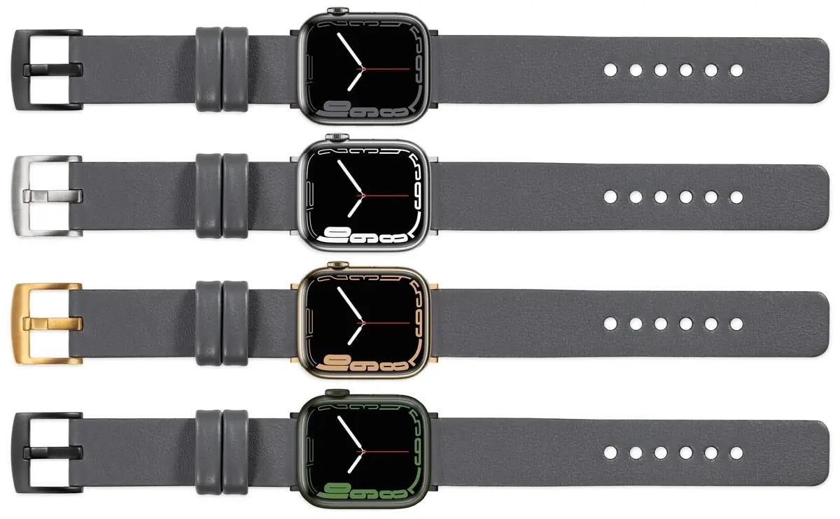 moVear Prestige S1 24mm Leather strap for Apple Watch 10 / 9 / 8 / 7 / 6 / 5 / 4 / SE (46/45/44mm) & Ultra (49mm) Gray [adapter and buckle to choose from]
