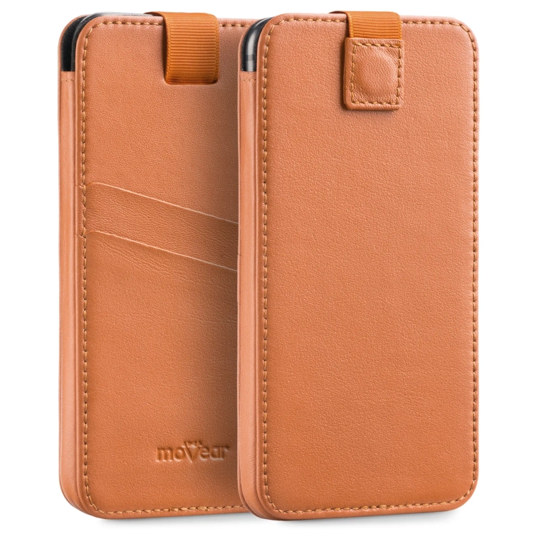 moVear pocketCase C+ Slide in leather Bag Pouch for Apple iPhone Air / 11 Pro MAX / Xs MAX / 11 / XR / 8/7/6 Plus | Nappa leather (Light Brown)