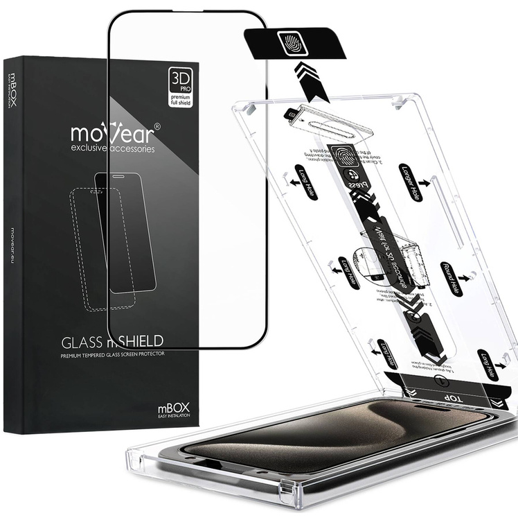 moVear mBOX GLASS mSHIELD 3D PRO for Apple iPhone 15 Pro (6.1") (easy installation)