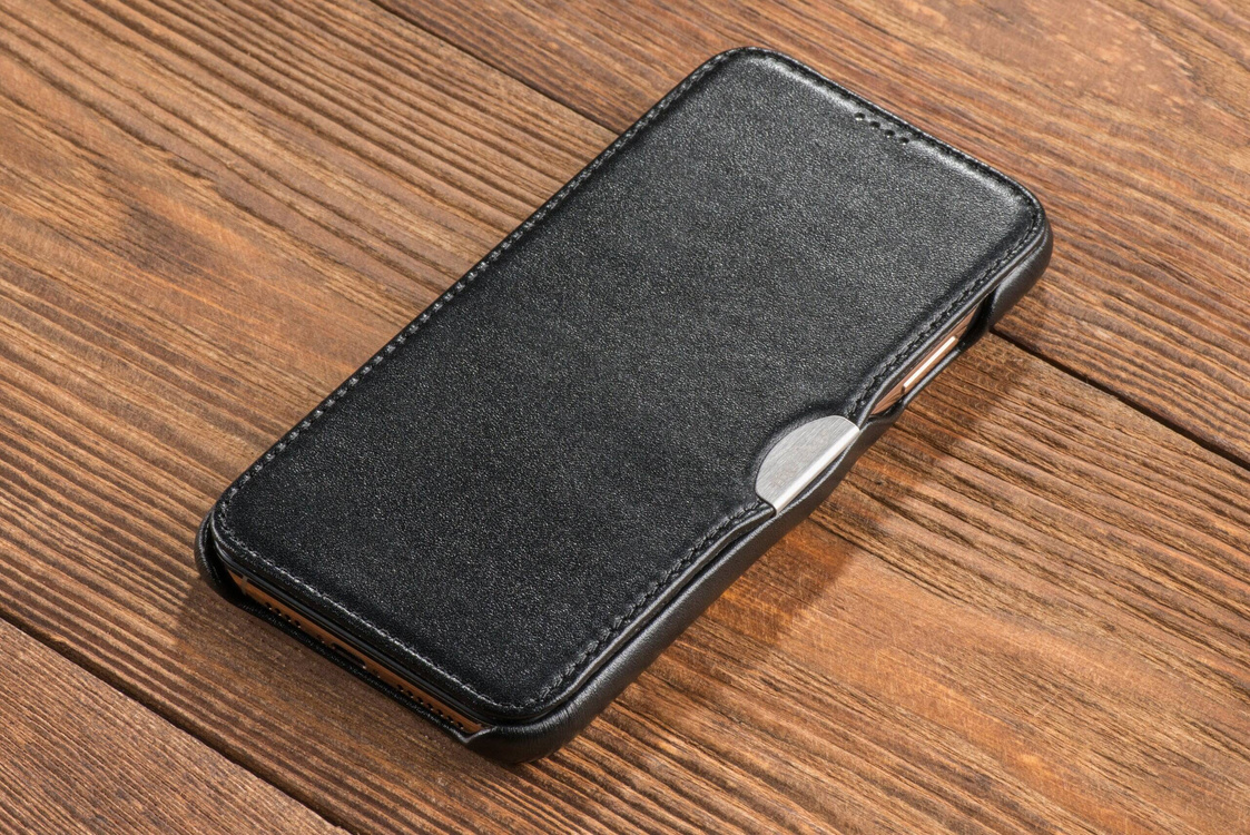 moVear flipSide C Leder Handyhülle für Apple iPhone Xs MAX (6.5") | Glattleder (Schwarz)