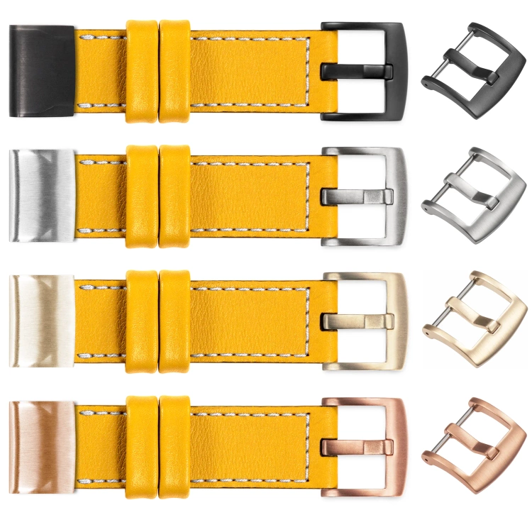 moVear Prestige C1 Lederarmband für Garmin QuickFit 22mm (Fenix / Forerunner / Epix / Instinct / Enduro / Quatix / MARQ - 47/45mm) Gelb, Gelb Nähte [Größen XS-XXL und Schnalle zur Auswahl]