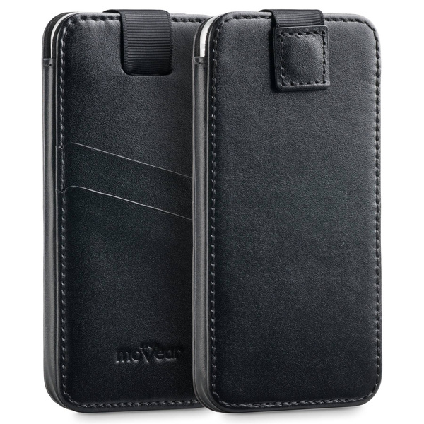 moVear pocketCase C+ Slide in leather Bag Pouch for Apple iPhone 13 Mini / 12 Mini / SE 2020 / 8 / 7 / 6 | Smooth leather (Black)