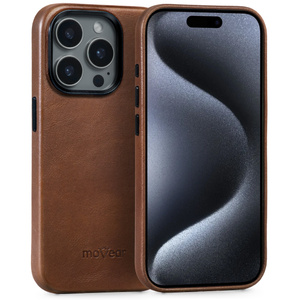 moVear [PRODUCT_MODEL] Leather back cover for Apple iPhone 15 Pro (6.1") | MagSafe compatible, Natural oiled leather (Dark brown)