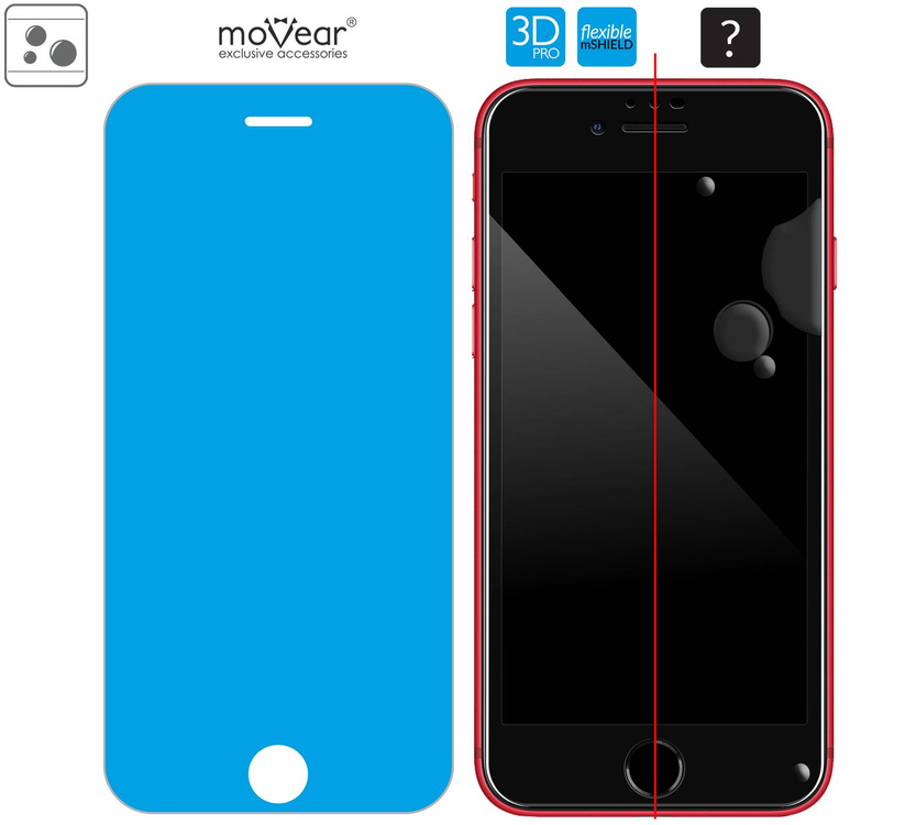 moVear flexible mSHIELD 3D PRO for Apple iPhone SE (2022 / 2020) / 8 / 7 (4.7"). Armored hybrid glass.