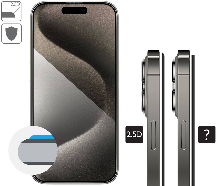 2 pcs. | moVear mBOX GLASS mSHIELD 2.5D MAX privacy for Apple iPhone 15 Pro (6.1") (Anti spy, with Applicator)