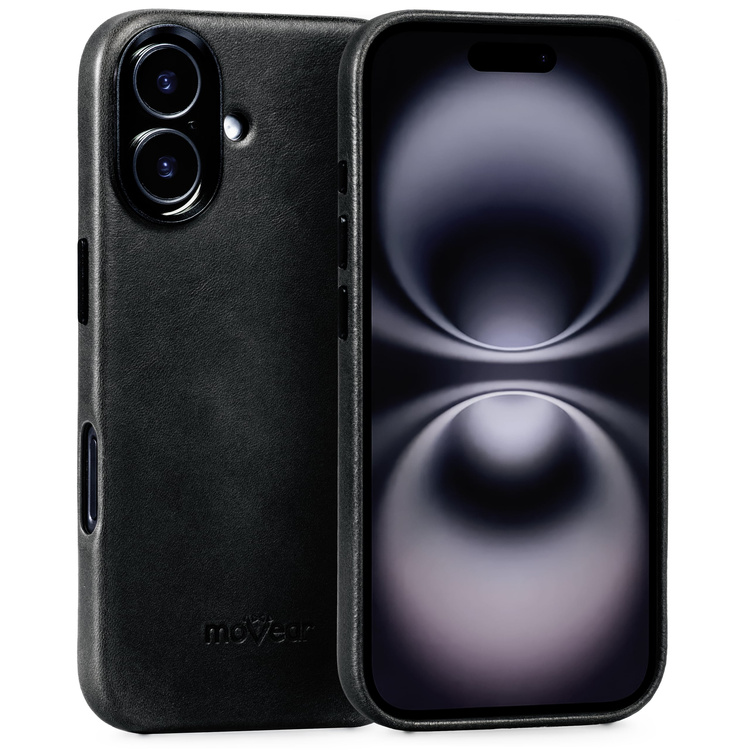 moVear [PRODUCT_MODEL] Lederrückseite für Apple iPhone 16 (6.1") | MagSafe kompatibel, Naturgeöltes Leder (Schwarz)