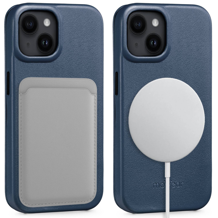 moVear flipSide 4S Leather slim case for Apple iPhone 14 (6,1") | Smooth leather (Navy blue)