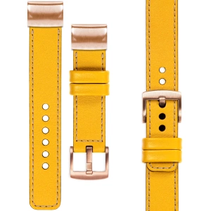 moVear Prestige C1 Leather strap for Garmin QuickFit 20mm (Fenix / Instinct - 43/42/40mm) Yellow, Yellow stitching [sizes XS-XXL and buckle to choose from]