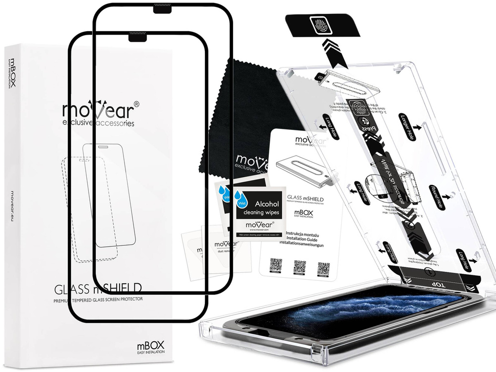 2 Stk. | moVear mBOX GLASS mSHIELD 2.5D MAX für Apple iPhone 11 Pro / Xs / X (5.8") (einfache Installation)