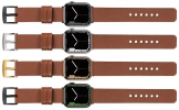 moVear Prestige S1 22mm Lederarmband für Apple Watch 10 / 9 / 8 / 7 / 6 / 5 / 4 / SE (46/45/44mm) & Ultra (49mm) Braun [Adapter und Schnalle zur Auswahl]