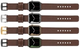 moVear Prestige S1 20mm Lederarmband für Apple Watch 10 / 9 / 8 / 7 / 6 / 5 / 4 / SE (42/41/40mm) Dunkelbraun [Adapter und Schnalle zur Auswahl]