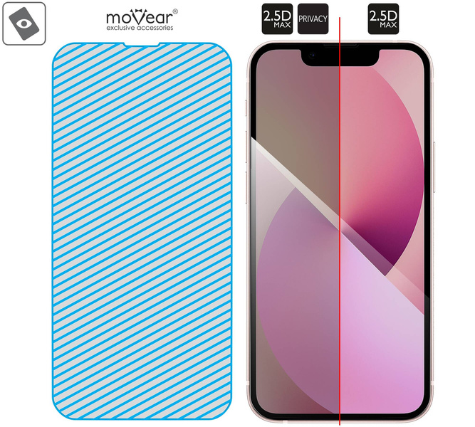 2 Stk. | moVear GLASS mSHIELD 2.5D MAX privacy für Apple iPhone 13 Mini (5.4") | (Privatisierung, Handyhülle freundlich)