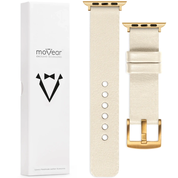 moVear Prestige S1 22mm Leather strap for Apple Watch 10 / 9 / 8 / 7 / 6 / 5 / 4 / SE (42/41/40mm) Nude [adapter and buckle to choose from]