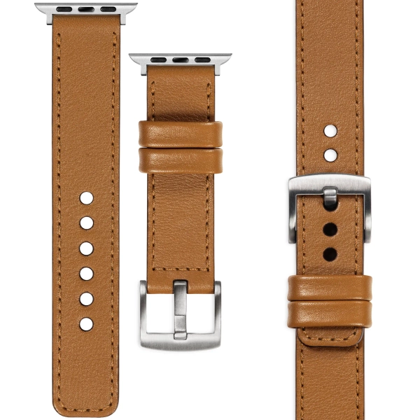 moVear Prestige C1 22mm Light brown Leather strap for Apple Watch 10 / 9 / 8 / 7 / 6 / 5 / 4 / SE (46/45/44mm) & Ultra (49mm) | Light brown stitching [sizes XS-XXL and buckle to choose from]