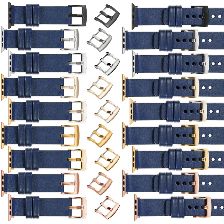 moVear Prestige S1 20mm Lederarmband für Apple Watch 10 / 9 / 8 / 7 / 6 / 5 / 4 / SE (42/41/40mm) Navy blau [Adapter und Schnalle zur Auswahl]