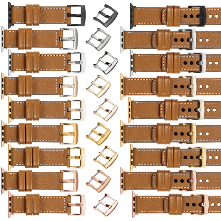 moVear Prestige C1 20mm Hellbraun Lederarmband für Apple Watch 10 / 9 / 8 / 7 / 6 / 5 / 4 / SE (42/41/40mm) | Hellbraun Nähte [Größen XS-XXL und Schnalle zur Auswahl]