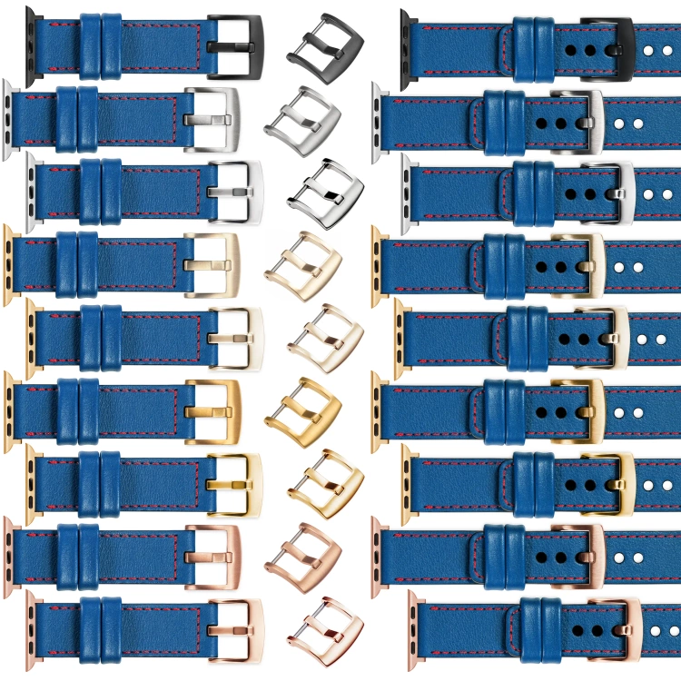 moVear Prestige C1 22mm Blau Lederarmband für Apple Watch 10 / 9 / 8 / 7 / 6 / 5 / 4 / SE (42/41/40mm) | Blau Nähte [Größen XS-XXL und Schnalle zur Auswahl]