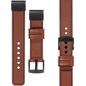 moVear Prestige C1 Leather strap for Garmin QuickFit 20mm (Fenix / Instinct - 43/42/40mm) Brown, Brown stitching [sizes XS-XXL and buckle to choose from]