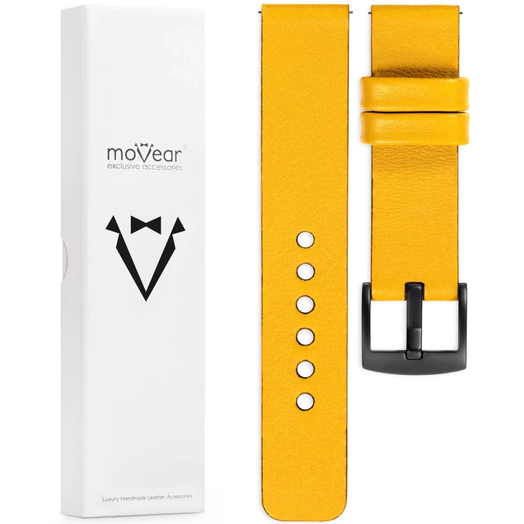 moVear Prestige S1 22mm Leather strap for Samsung Galaxy Watch 3 (45mm) / Watch (46mm) / Gear S3 Yellow [sizes XS-XXL and buckle to choose from]