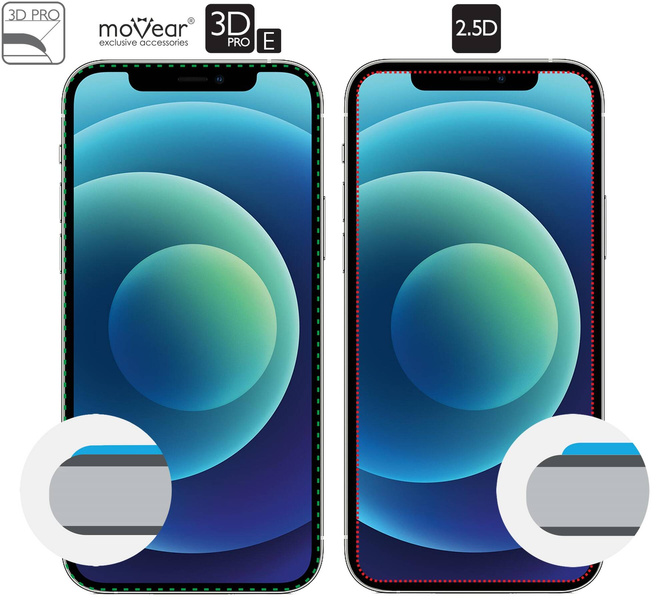 2 pcs. | moVear GLASS mSHIELD 3D PRO-E for Apple iPhone 12 Pro / 12 (6.1") (case friendly)