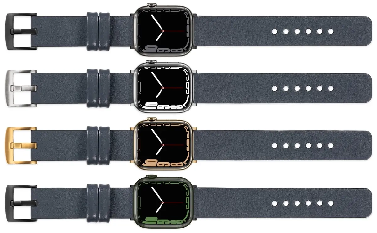 moVear Prestige S1 22mm Lederarmband für Apple Watch 10 / 9 / 8 / 7 / 6 / 5 / 4 / SE (42/41/40mm) Stahlgrau [Adapter und Schnalle zur Auswahl]