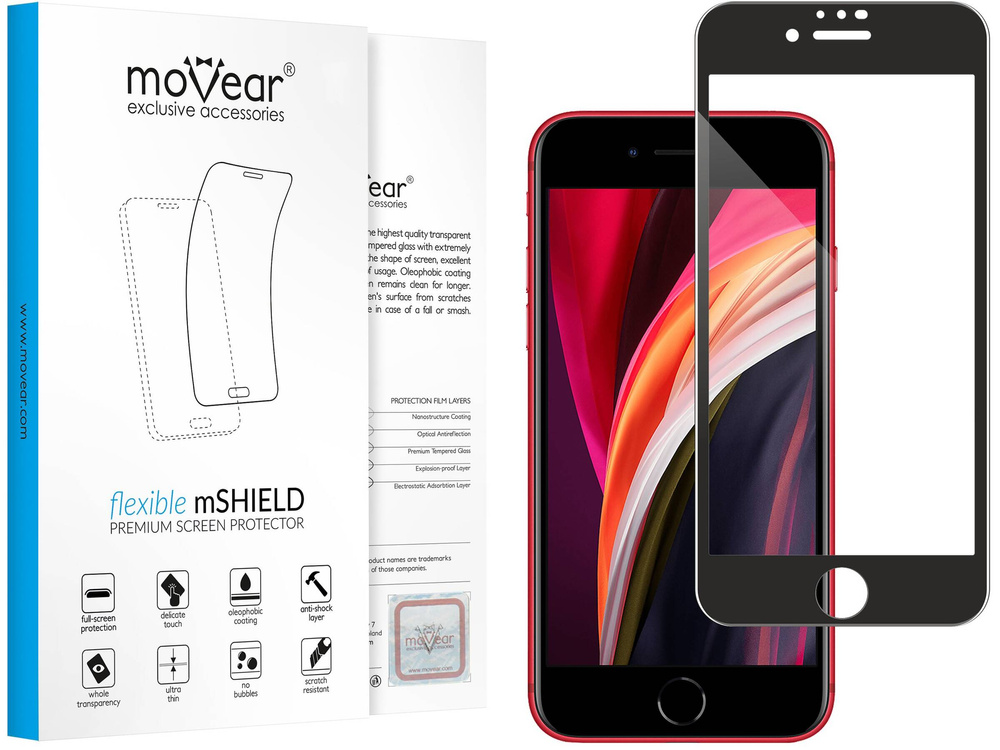 moVear flexible mSHIELD 3D PRO für Apple iPhone SE (2022 / 2020) / 8 / 7 (4.7"). Gepanzertes Hybridglas.