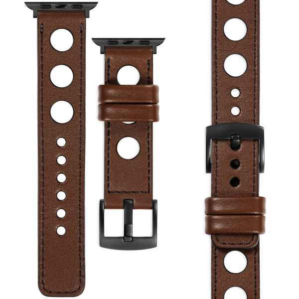 moVear Prestige R1 22mm Dark brown Leather strap for Apple Watch 10 / 9 / 8 / 7 / 6 / 5 / 4 / SE (46/45/44mm) & Ultra (49mm) | Dark brown stitching [sizes XS-XXL and buckle to choose from]