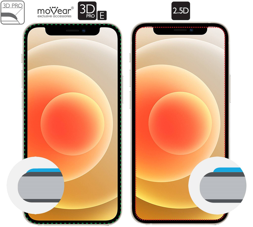 2 pcs. | moVear GLASS mSHIELD 3D PRO-E for Apple iPhone 12 Mini (5.4") (case friendly)