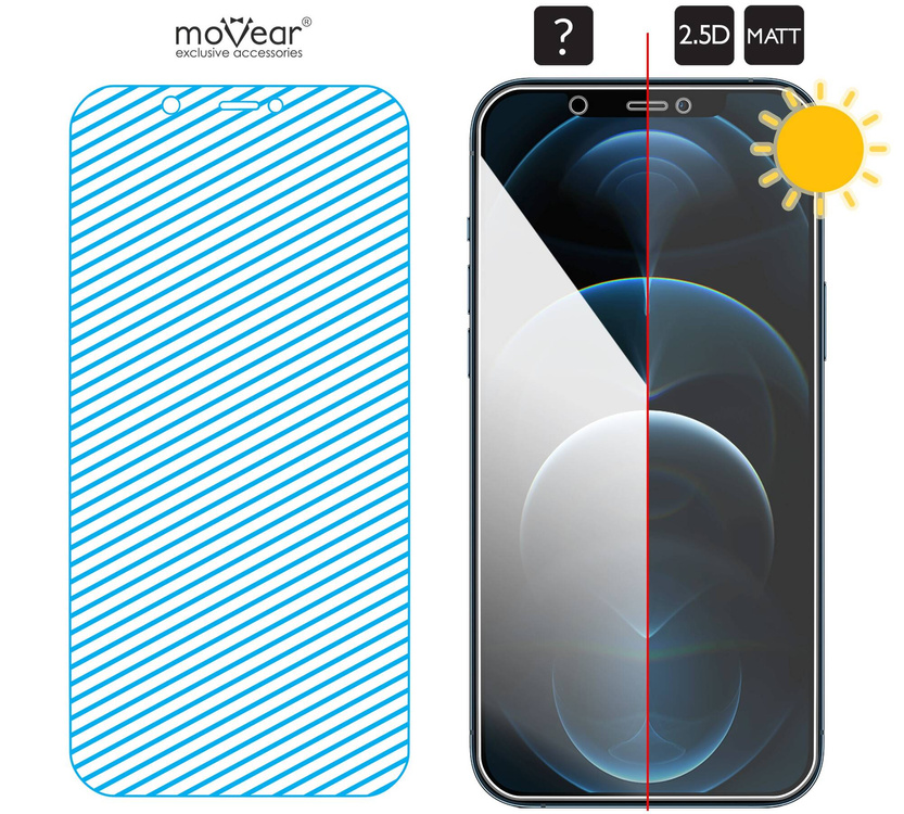 moVear GLASS mSHIELD 2.5D MATT für Apple iPhone 12 Pro Max (6.7") | (Antireflex, Handyhülle freundlich)