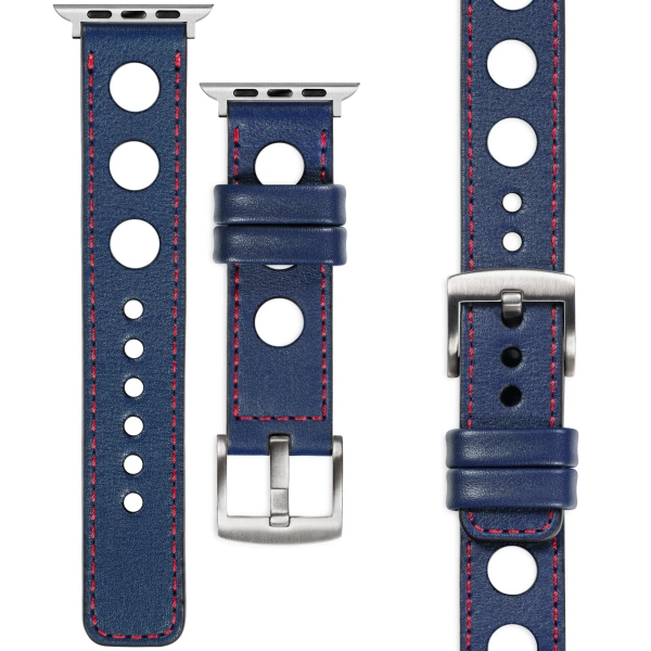 moVear Prestige R1 24mm Navy blue Leather strap for Apple Watch 10 / 9 / 8 / 7 / 6 / 5 / 4 / SE (46/45/44mm) & Ultra (49mm) | Navy blue stitching [sizes XS-XXL and buckle to choose from]