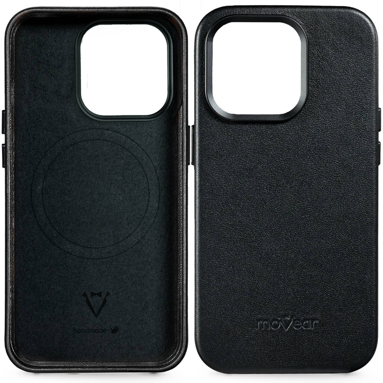 moVear [PRODUCT_MODEL] Lederrückseite für Apple iPhone 14 Pro (6.1") | MagSafe kompatibel, Glattleder (Schwarz)