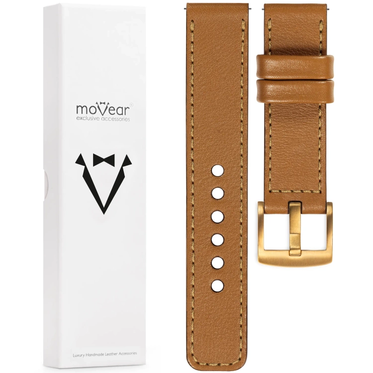 moVear Prestige C1 20mm Light brown Leather strap for Huawei Watch GT 3 2 1 / Pro (43/42mm) | Light brown stitching [sizes XS-XXL and buckle to choose from]