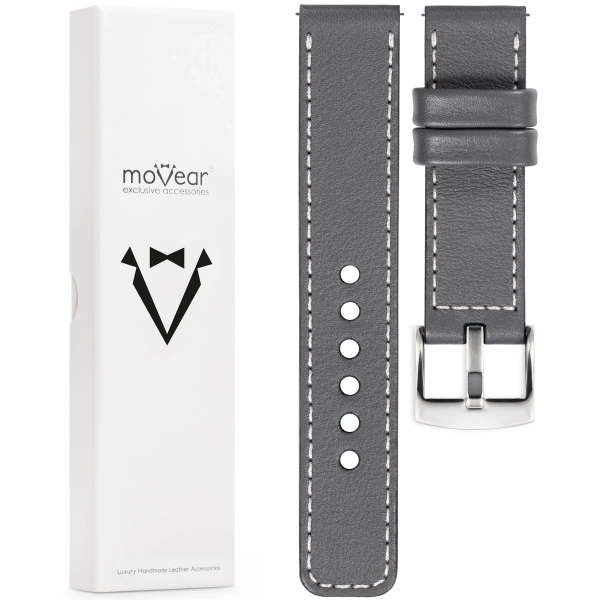 moVear Prestige C1 23mm leather watch strap | Gray, Gray stitching [sizes XS-XXL and buckle to choose from]