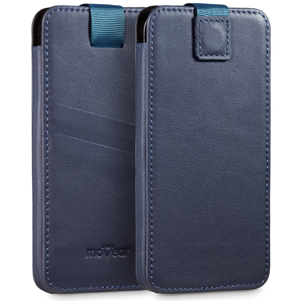 moVear pocketCase C+ Slide in leather Bag Pouch for Smartfon rozmiar L (ok 162 x 80 x 9mm) | Nappa leather (Navy blue)